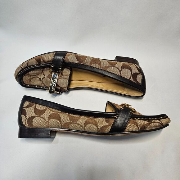 Coach Womens Canvas Leather Monogram Slip On Loafers Size 7.5 Brown Dress Shoes - Picture 7 of 8